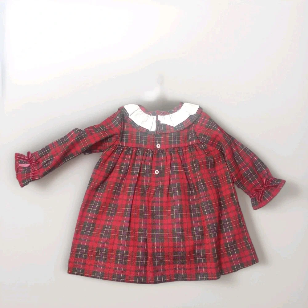 Edgehill Collection Red Plaid Christmas DressRuffle Lace Luxury Baby Girl 12M
